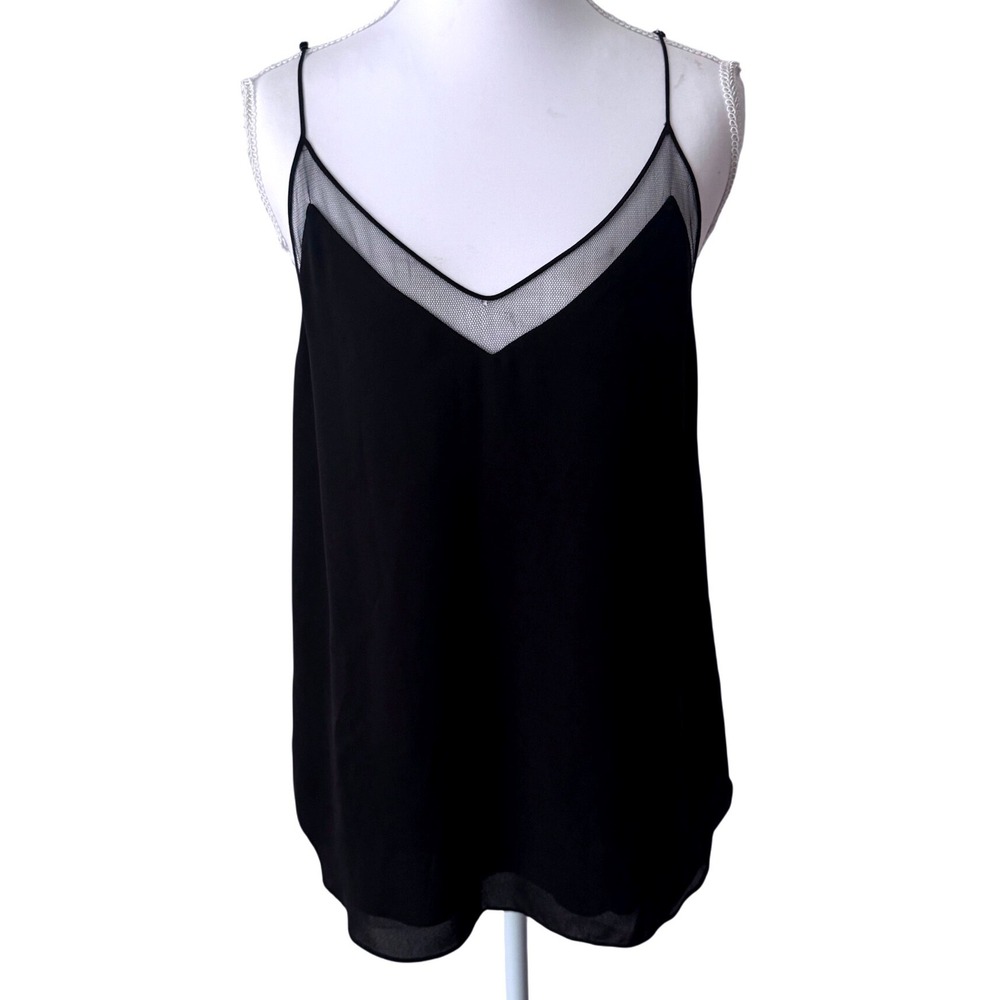 Aritzia Babaton Galen Camisole Mesh Trim‎ V-Neck Black Minimalist Tank Top Small